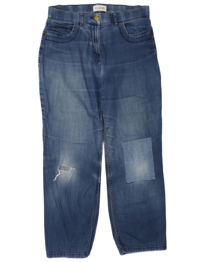 Marks & Spencer Damen Distressed Straight Jeans UK 12 Medium W28 L27 Blau