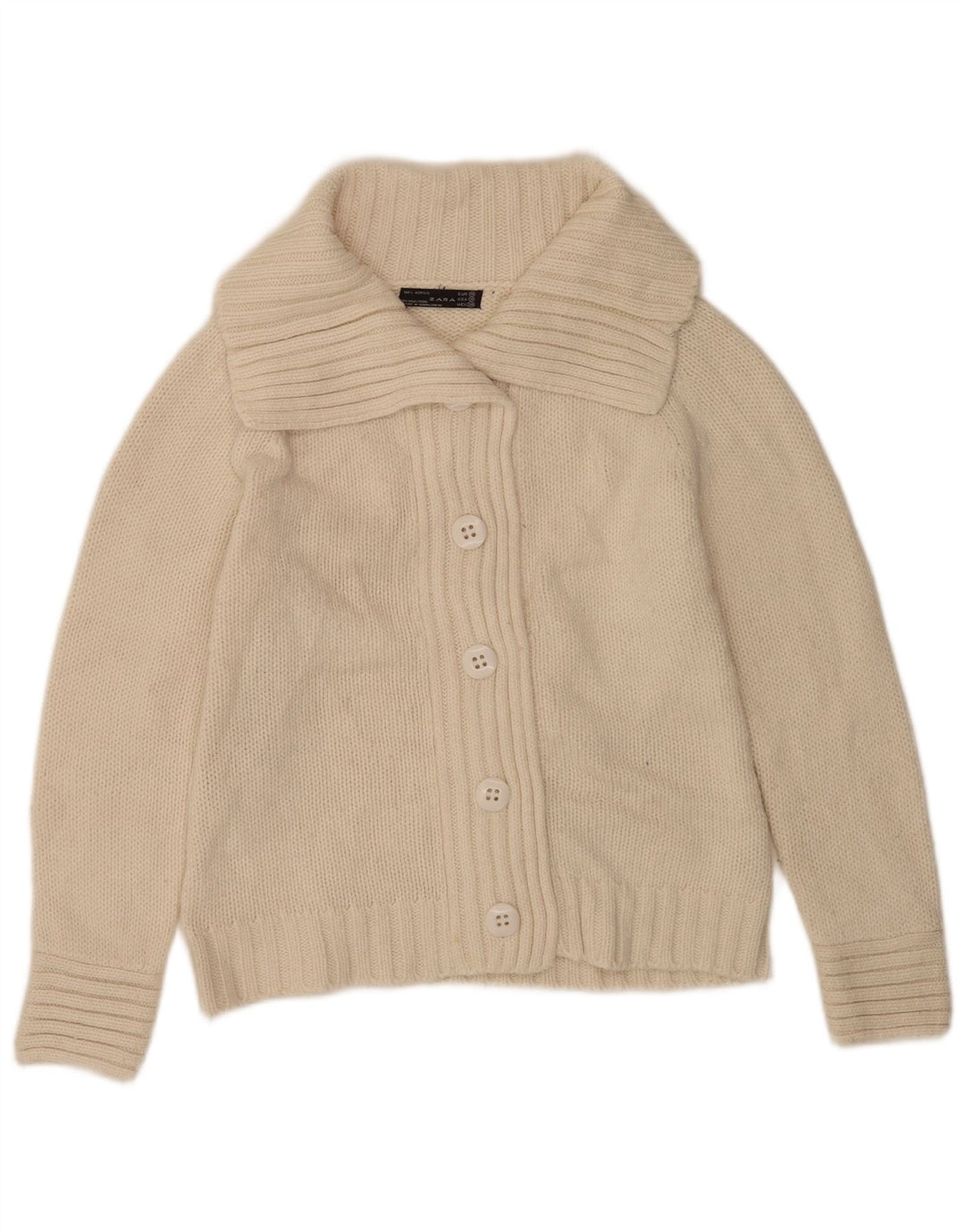 Zara Damen Strickjacke UK 14 Medium Off White Acryl