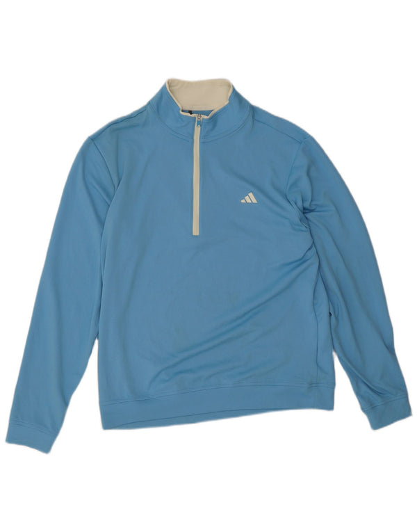 Adidas Herren-Pullover-Trainingsanzug-Oberteil mit Reißverschluss und Halsausschnitt, mittelblaues Polyester