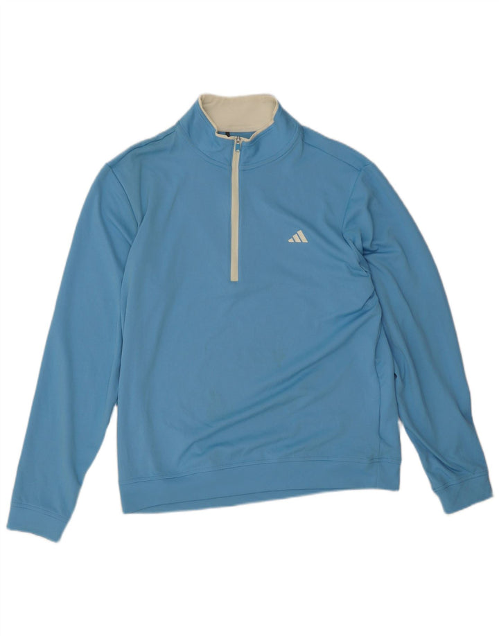Adidas Herren-Pullover-Trainingsanzug-Oberteil mit Reißverschluss und Halsausschnitt, mittelblaues Polyester