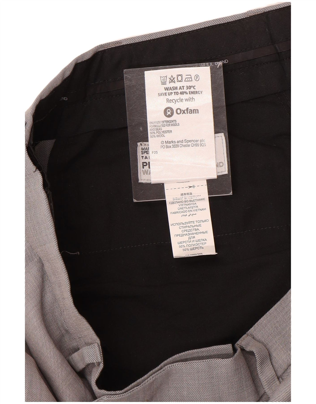 Gerade Herren-Anzughose von Marks & Spencer, W34, L26, graue Wolle