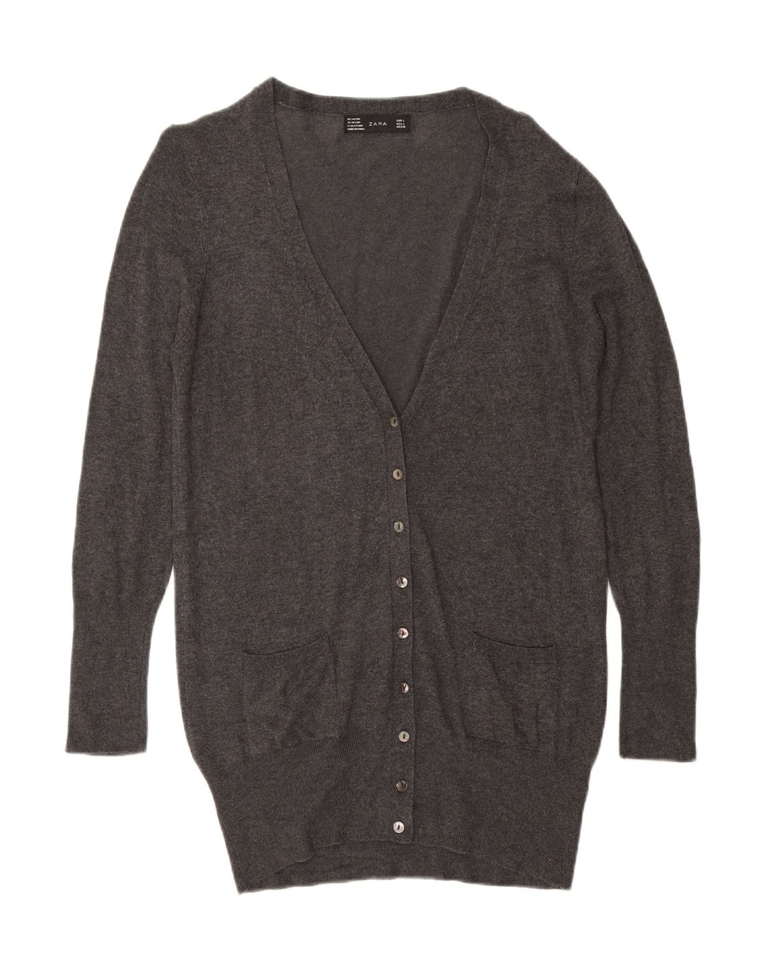 ZARA Womens Longline Cardigan Sweater UK 16 Large Grey Rayon Vintage Zara and Second-Hand Zara from Messina Hembry 