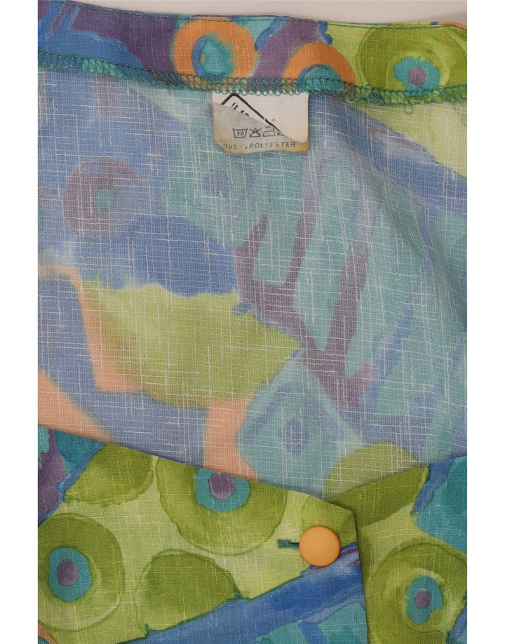 Vintage Damen Ärmelloses Blusentop UK 16 Großes blaues geometrisches Polyester