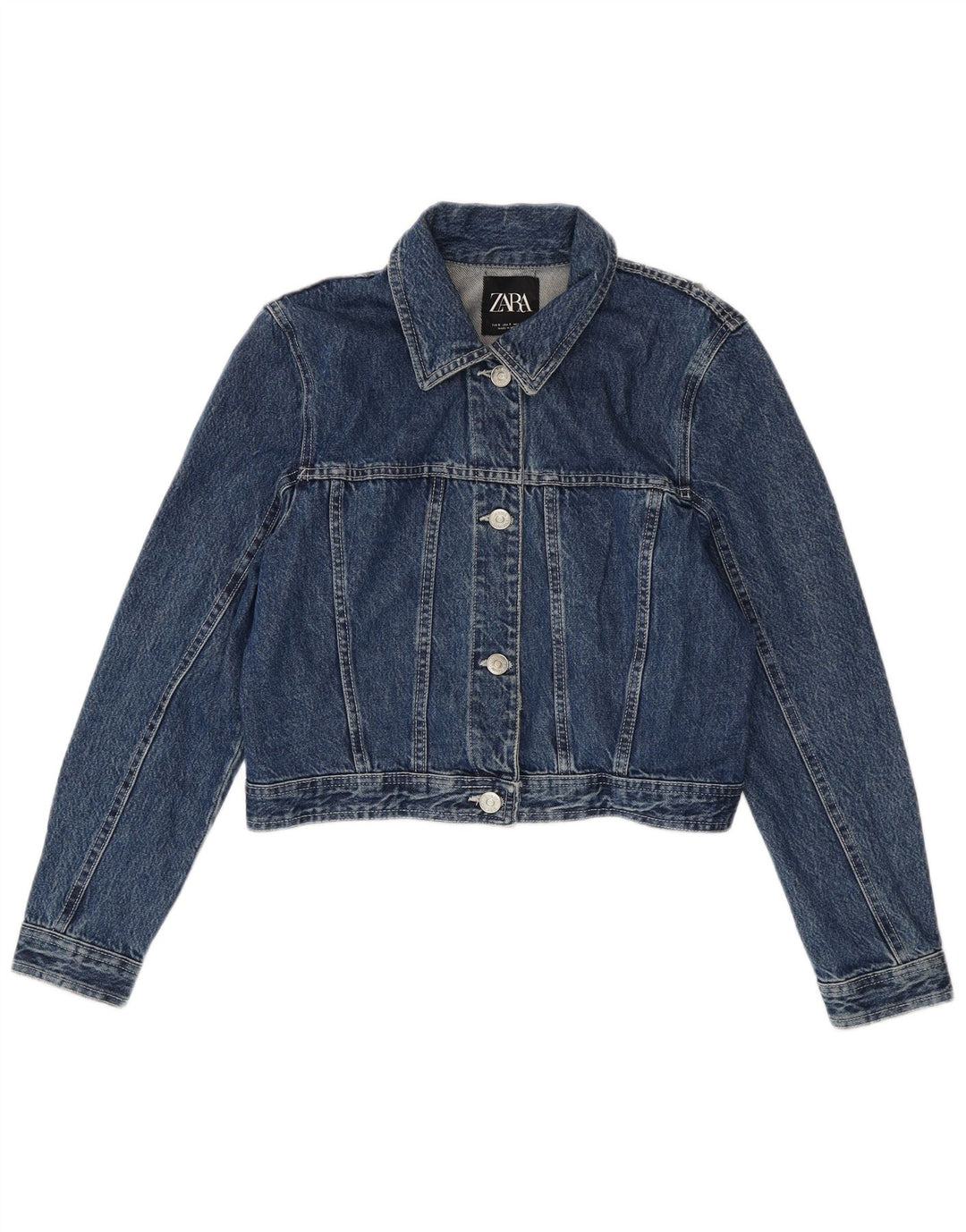 Zara Damen Crop Denim Jacke UK 10 Small Blaue Baumwolle
