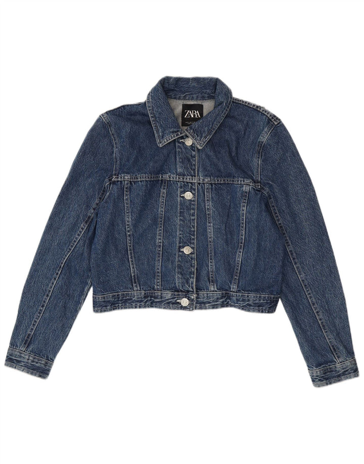 Zara Damen Crop Denim Jacke UK 10 Small Blaue Baumwolle