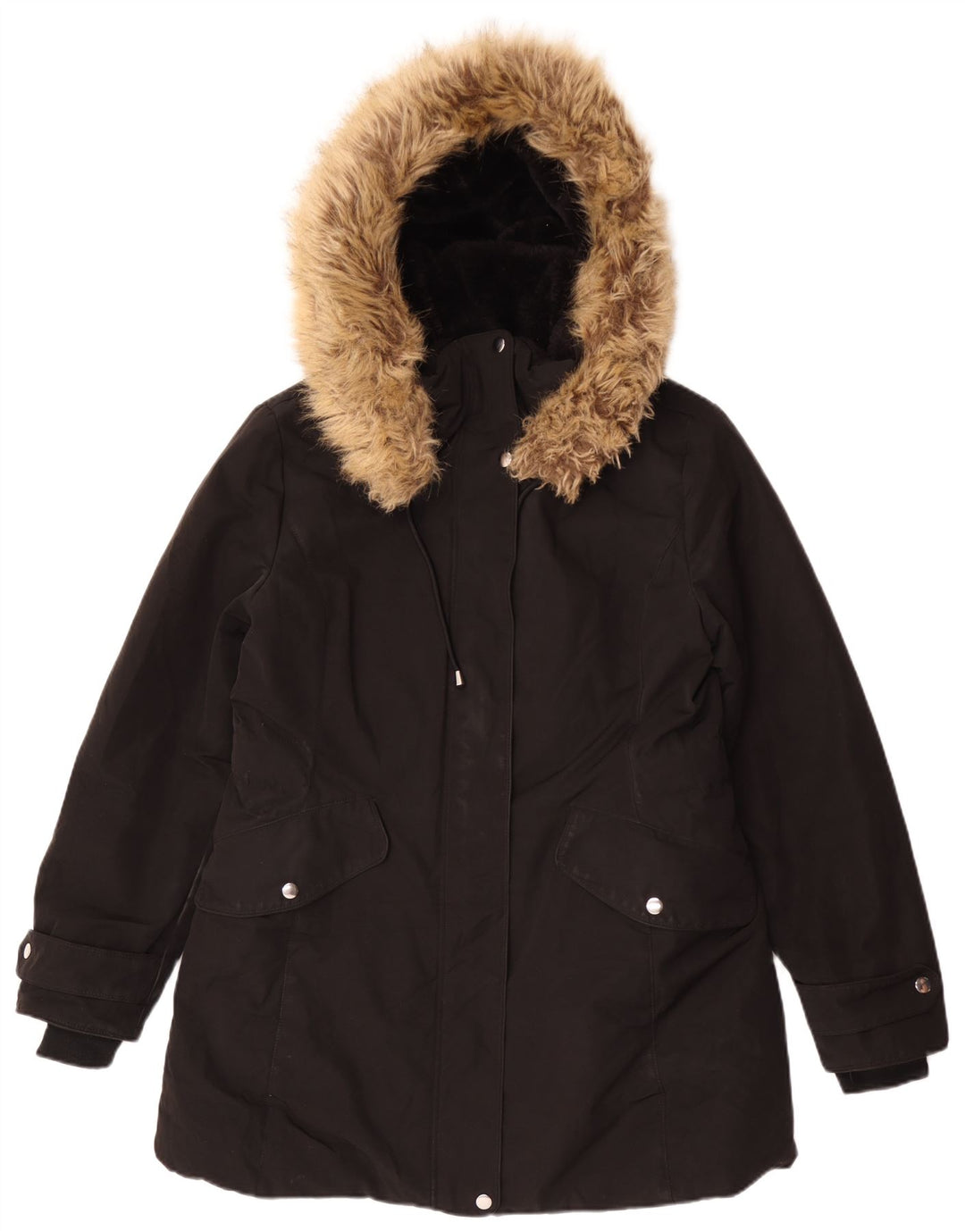 Zara Damen-Parka mit Kapuze, UK 18, XL, Schwarz, Polyester