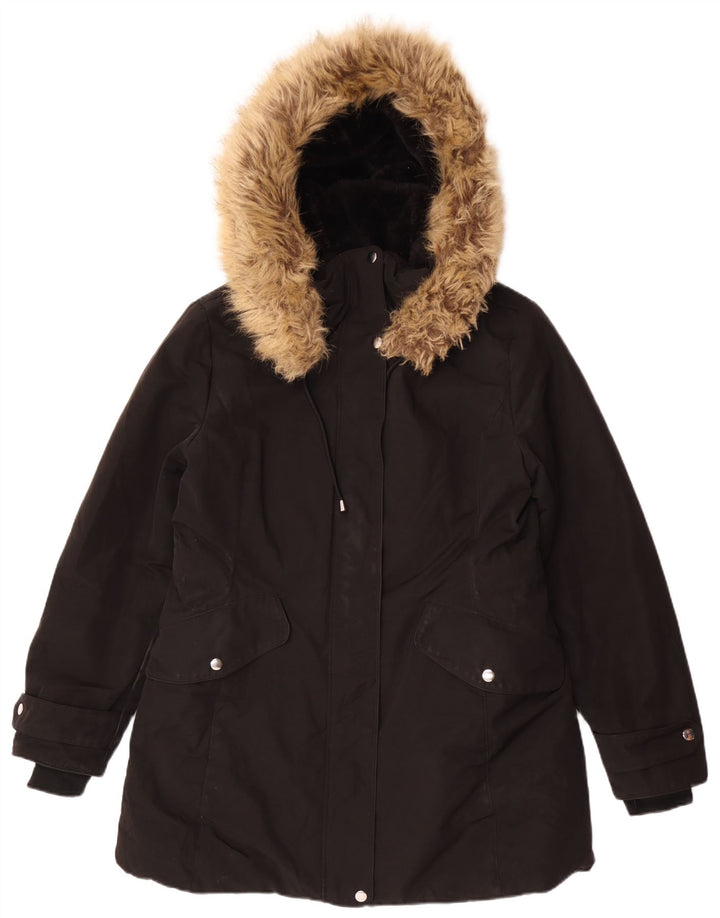 Zara Damen-Parka mit Kapuze, UK 18, XL, Schwarz, Polyester