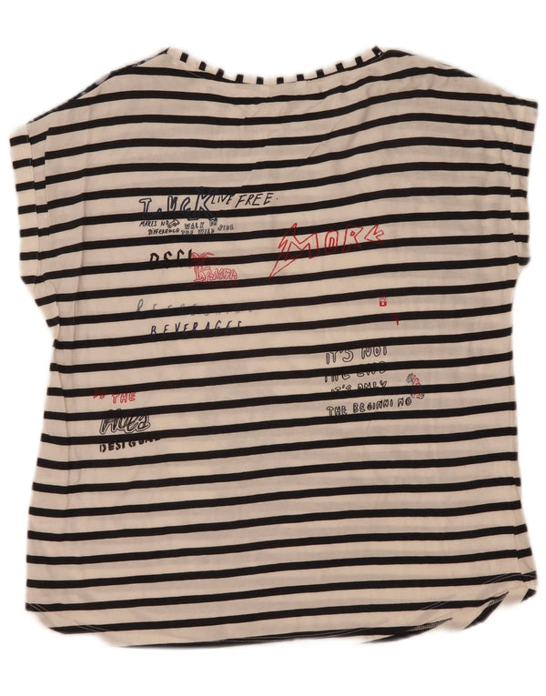 Desigual Womens Graphic T-Shirt Top UK 16 Große weiß gestreifte Baumwolle