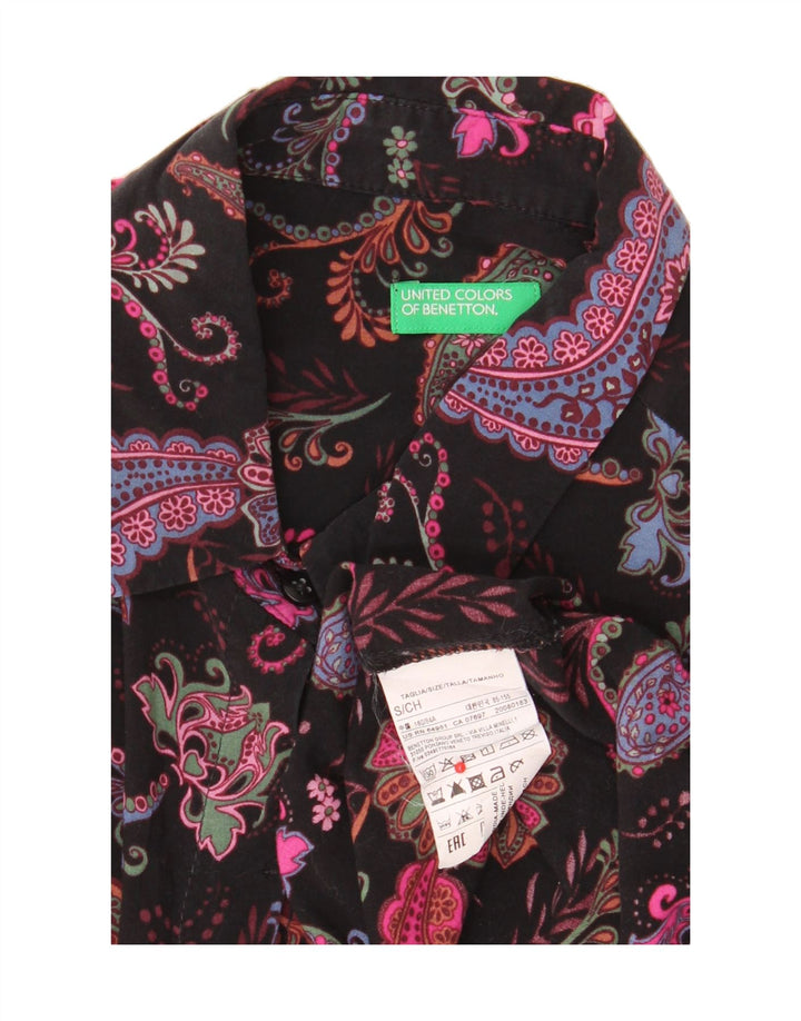 BENETTON Damen-Hemd UK 10 Small Schwarz Paisley Modal