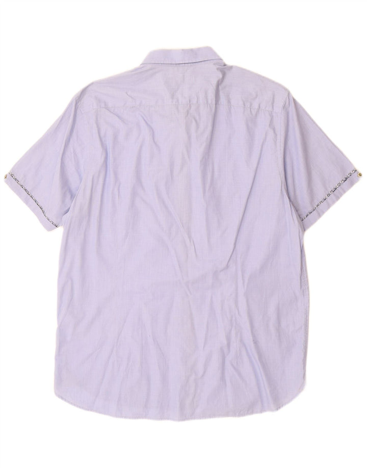 Ted Baker Herren Kurzarmhemd Größe 5 XL Blaue Baumwolle
