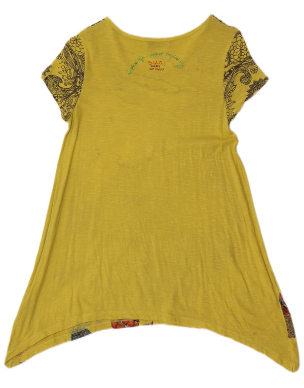 Desigual Womens Graphic Asymmetric Tunic Top UK 8 Kleines gelbes Blumenmuster