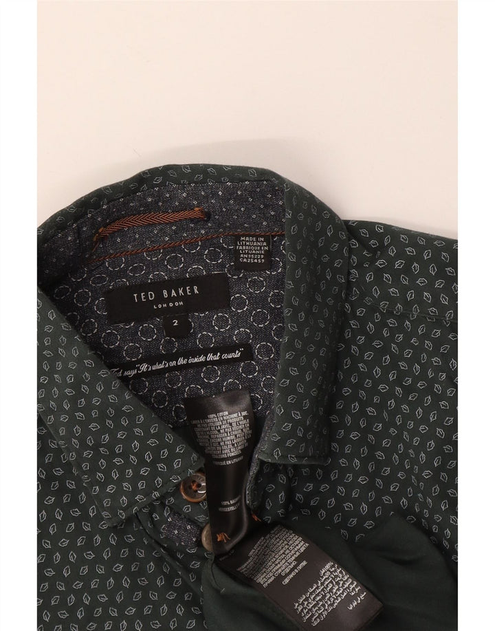 Ted Baker Herrenhemd, Größe 2, klein, grüne, geometrische Baumwolle