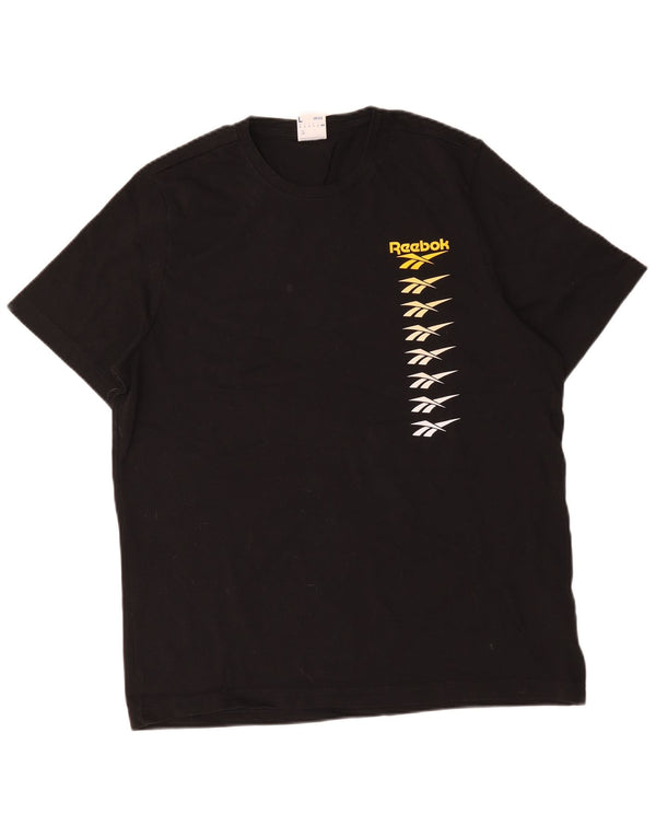 Reebok Herren Graphic T-Shirt Top Large Schwarz Baumwolle