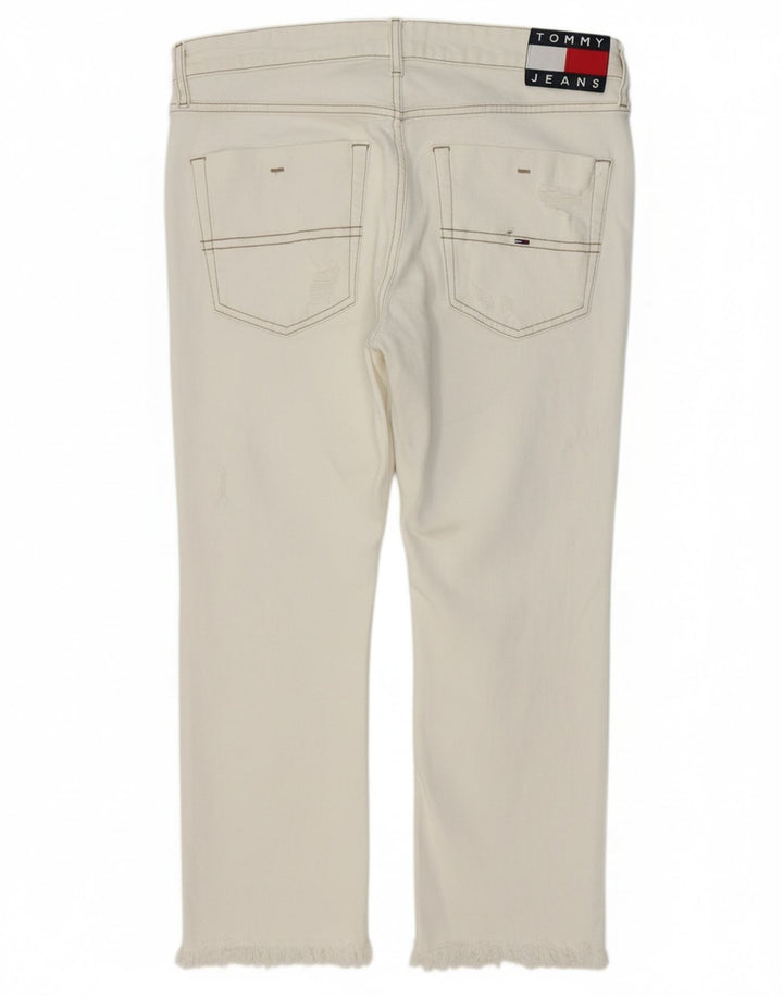 TOMMY HILFIGER Womens Distressed Cropped Jeans W33 L24 White Cotton