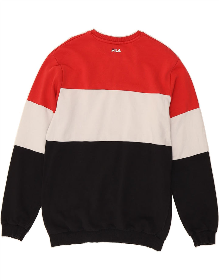 FILA Mens Graphic Sweatshirt Jumper Medium Red Colourblock Cotton Vintage Fila and Second-Hand Fila from Messina Hembry 