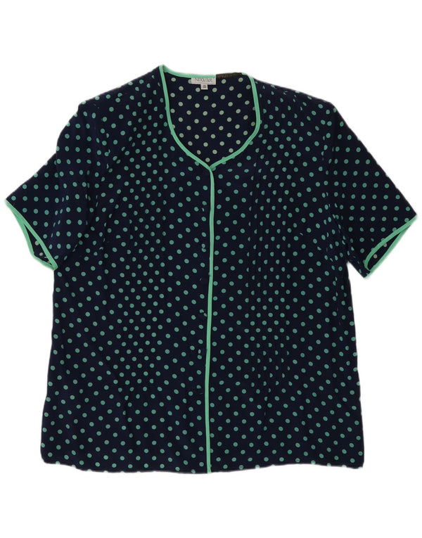 Nixmar Damen Kurzarm-Hemdbluse UK 19 XL Marineblau gepunktete Seide