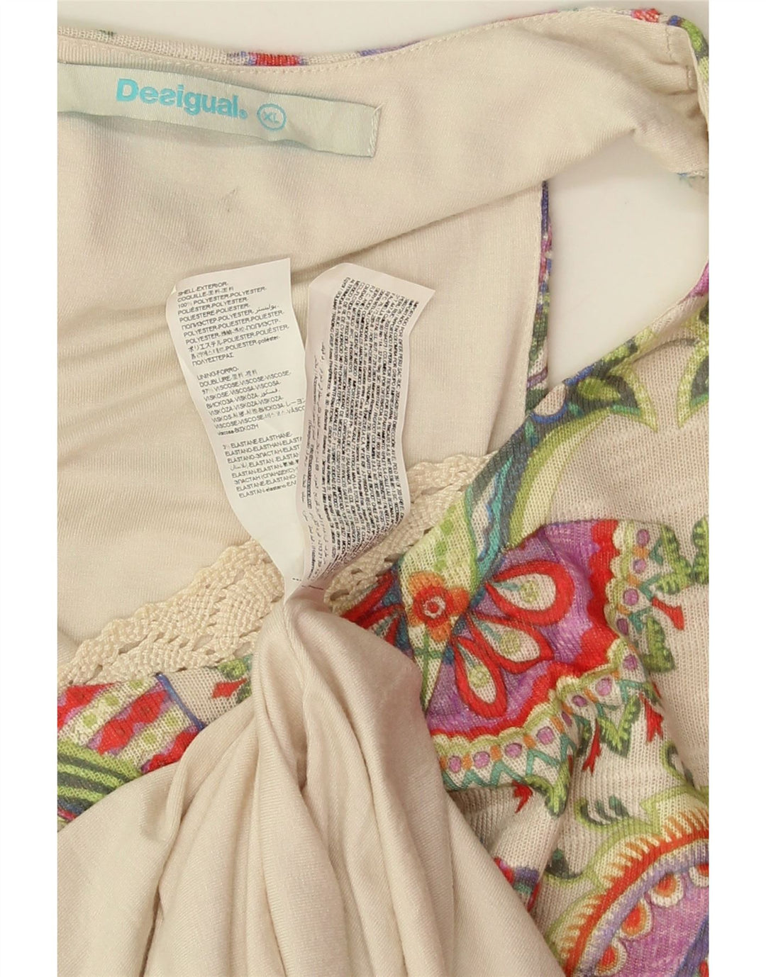 Desigual Damen Ärmelloses Etuikleid UK 18 XL Beige Paisley Polyester