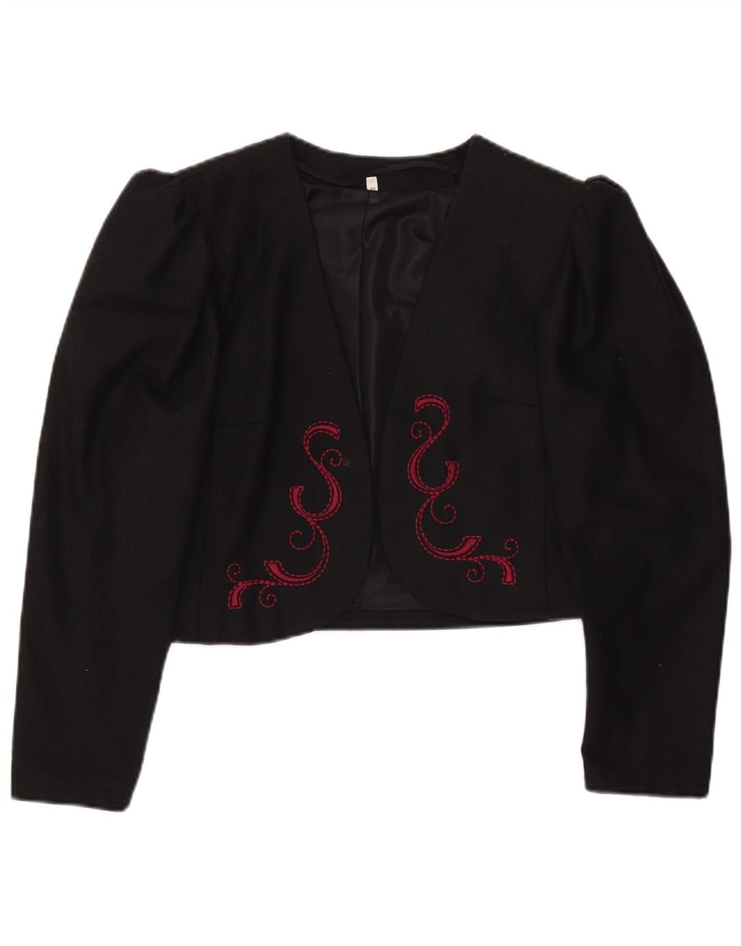 Vintage Damen Crop Blazer Jacke EU 40 Medium Schwarz Polyester