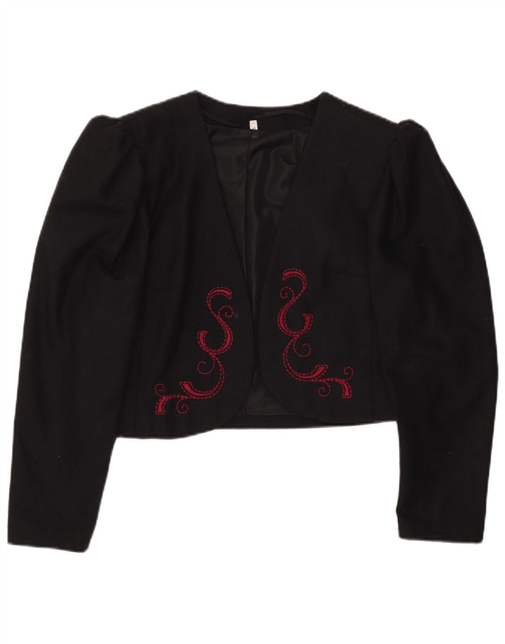 Vintage Damen Crop Blazer Jacke EU 40 Medium Schwarz Polyester