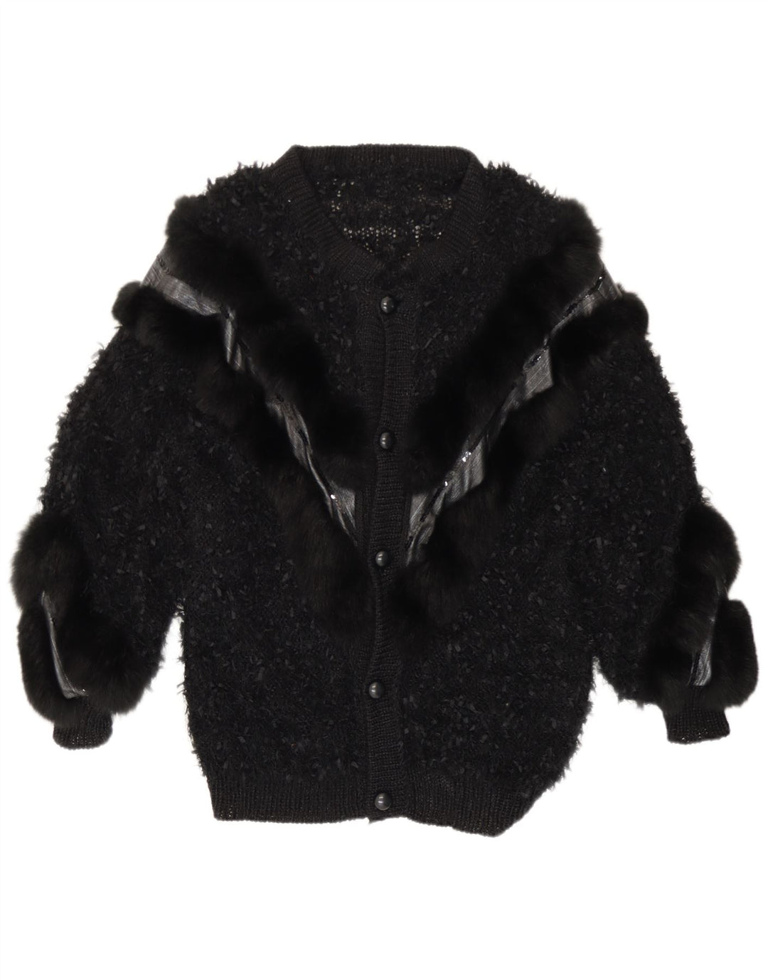 Vintage Damen Cardigan Pullover UK 16 Groß Schwarz