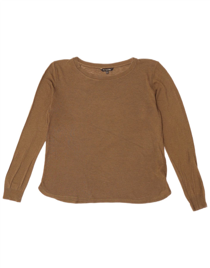Massimo Dutti Damen-Pullover mit U-Boot-Ausschnitt, UK 14, Medium Khaki, Lyocell
