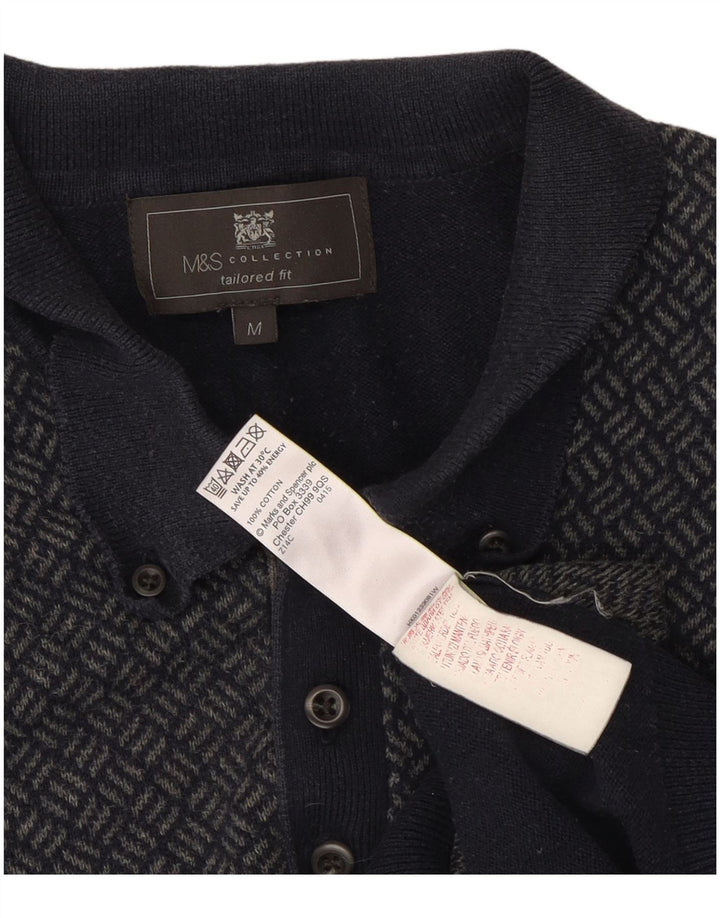 Marks & Spencer Herren-Pullover mit Polo-Ausschnitt und maßgeschneiderter Passform in mittlerem Marineblau
