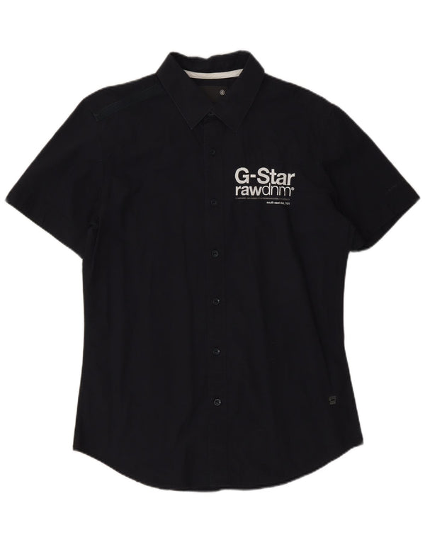 G-Star Herren-Kurzarmhemd aus Baumwolle in mittlerem Marineblau