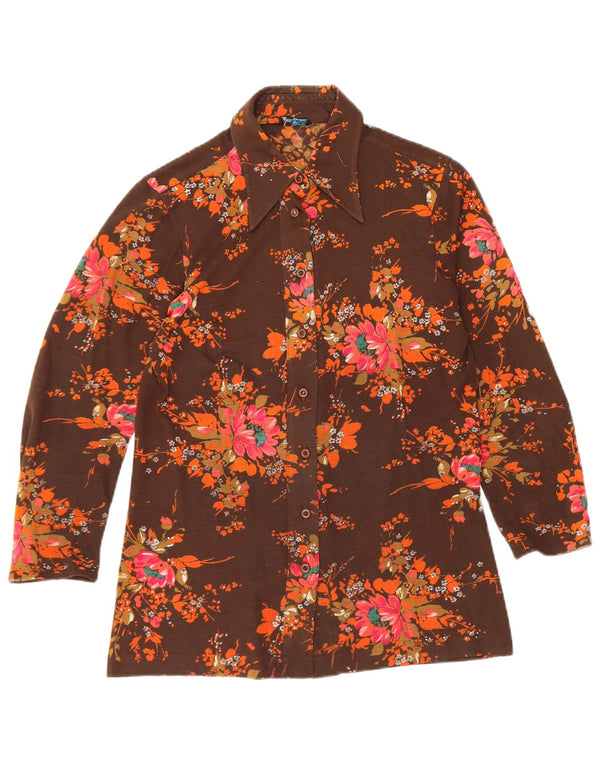 VINTAGE Damenhemd UK 10 Small Brown Floral