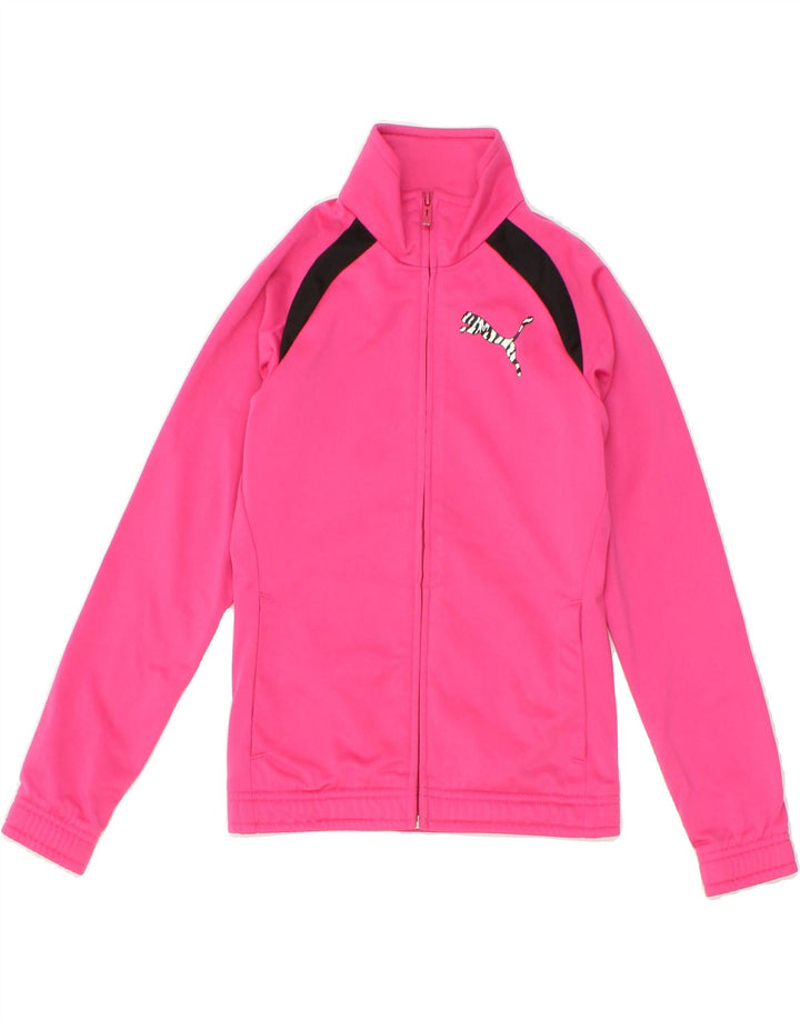PUMA Girls Graphic Tracksuit Top Jacket 9-10 Years Pink Polyester Vintage Puma and Second-Hand Puma from Messina Hembry 