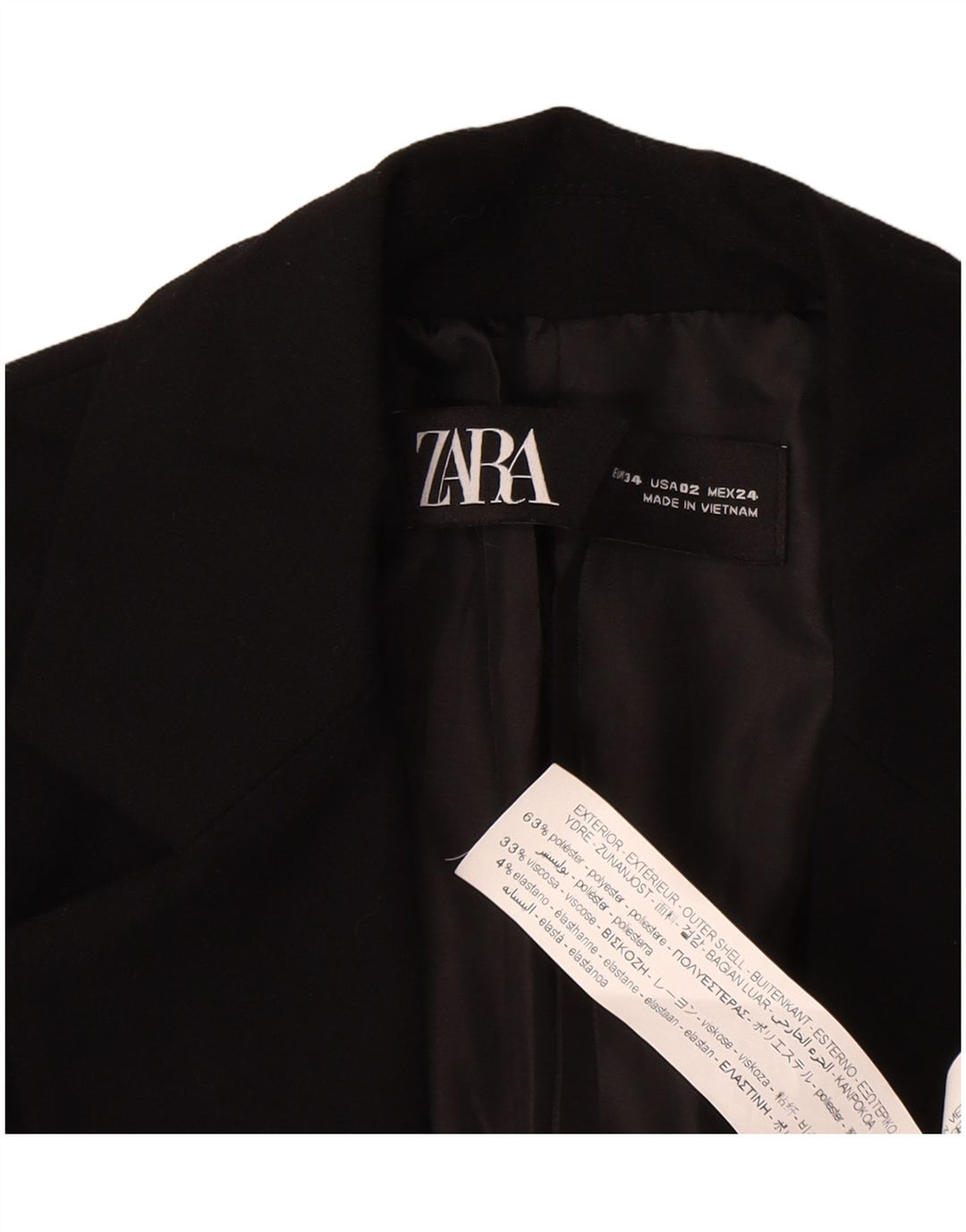 Zara Damen 1-Knopf-Blazerjacke EU 34 2XS Schwarz Polyester