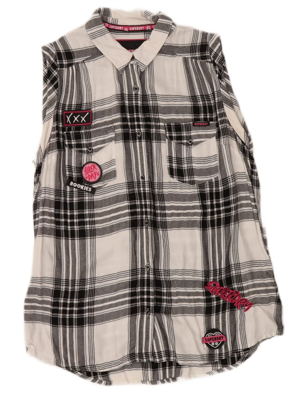 Superdry Damen-Flanellhemd mit Grafik, UK 14, mittelschwarz, kariert, Viskose