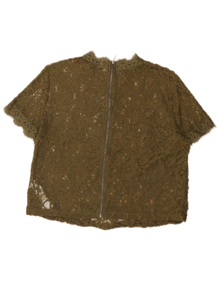 Zara Damen Trafaluc Crop Bluse Top UK 16 Large Khaki Polyester