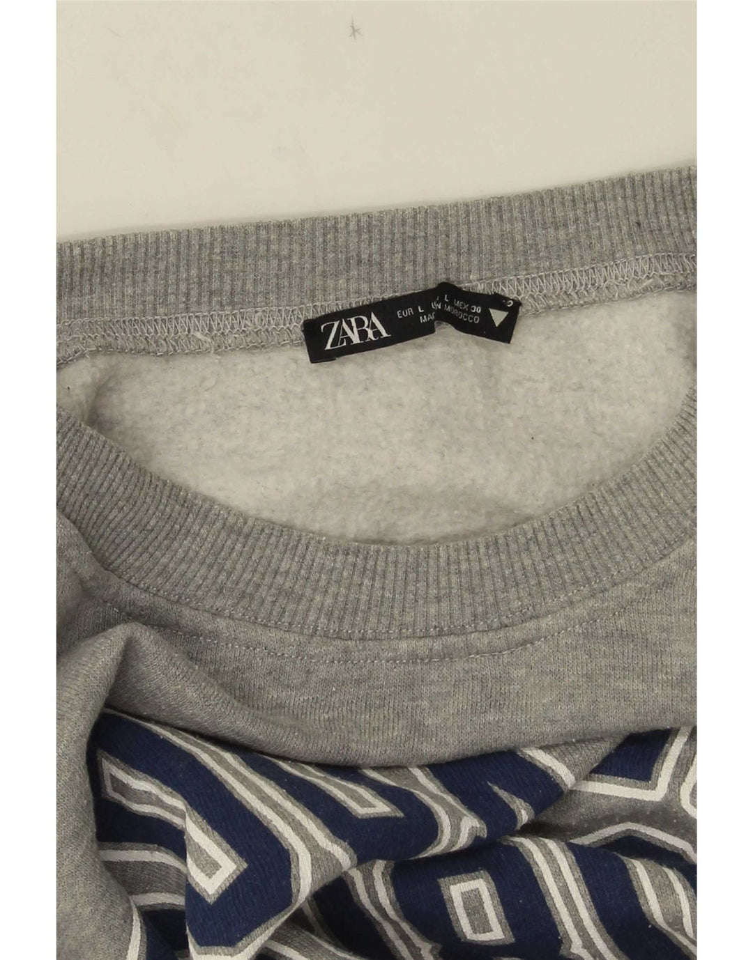 Zara Damen Crop Graphic Oversized Sweatshirt Pullover UK 16 Large Grau