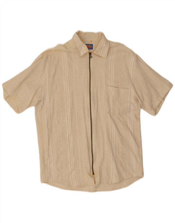 Vintage Herren Kurzarmshirt XL Beige gestreift