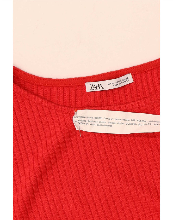 Zara Damen T-Shirt Top UK 12 Mittelrote Viskose
