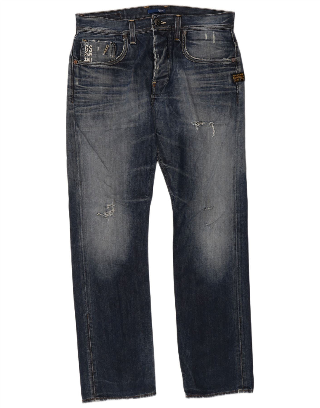 G-Star Herren Distressed Straight Jeans W33 L32 Blaue Baumwolle