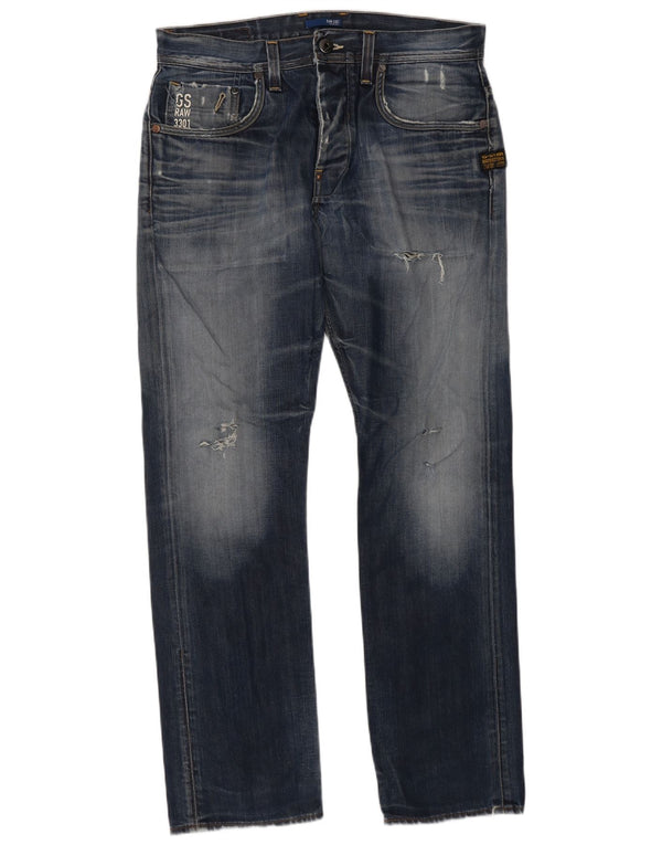 G-Star Herren Distressed Straight Jeans W33 L32 Blaue Baumwolle