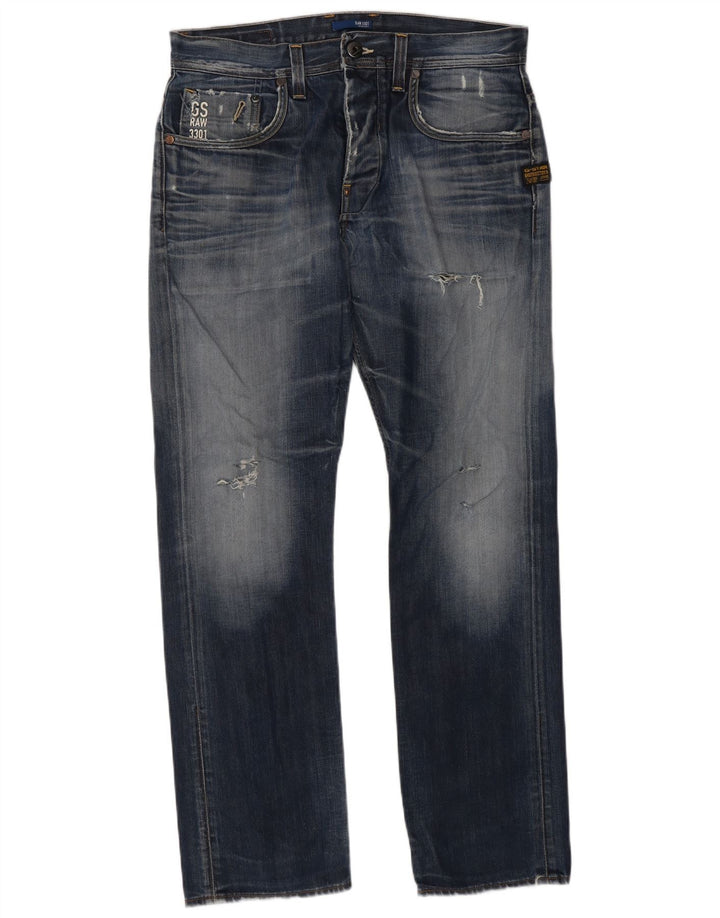 G-Star Herren Distressed Straight Jeans W33 L32 Blaue Baumwolle