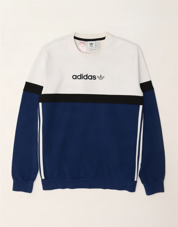 Adidas Sweatshirt mit Grafik für Jungen, 15–16 Jahre, weiße Farbblock-Baumwolle