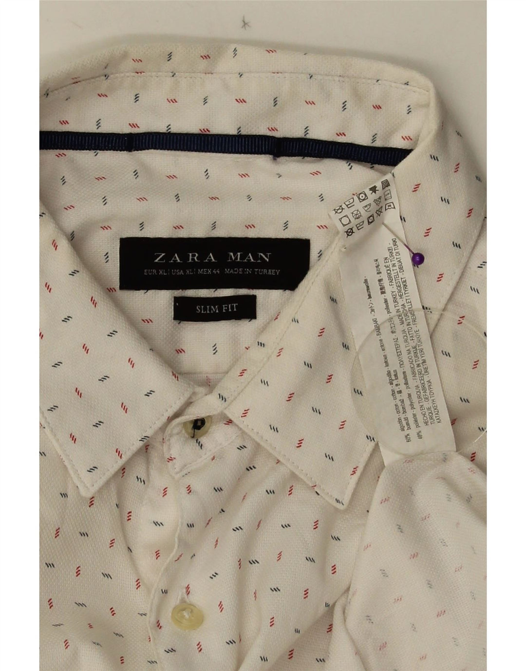 ZARA Herren Slim Fit Hemd XL weiß gepunktete Baumwolle