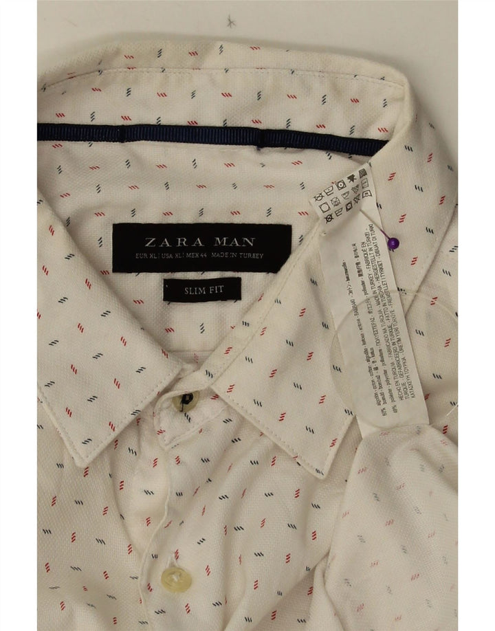 ZARA Herren Slim Fit Hemd XL weiß gepunktete Baumwolle