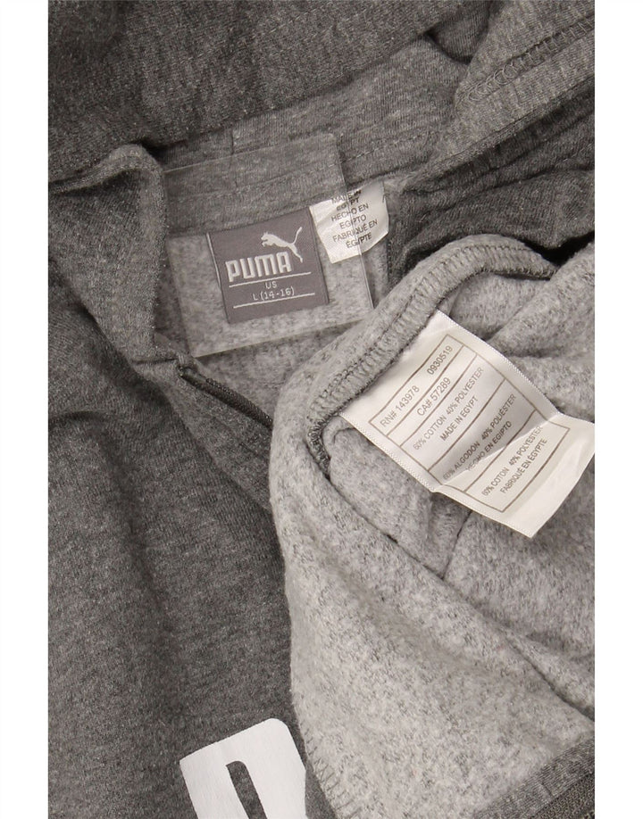 PUMA Jungen-Kapuzenpullover mit grafischem Reißverschluss, 12–13 Jahre, groß, graue Baumwolle