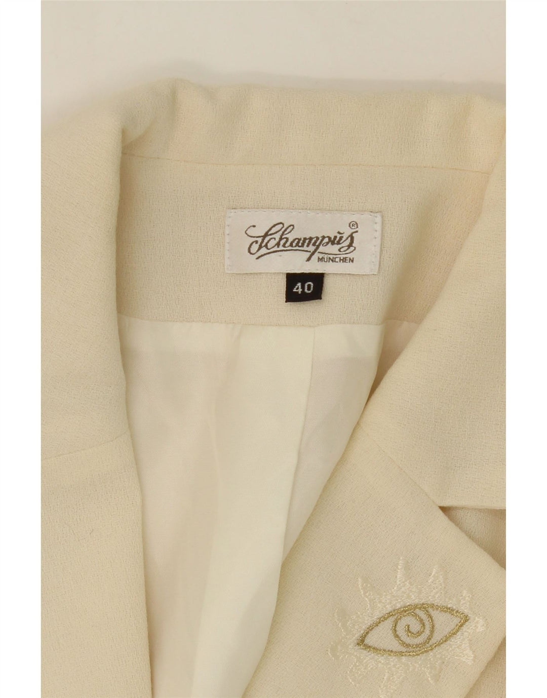 VINTAGE Womens 3 Button Blazer Jacket EU 40 Medium Beige Polyester Vintage Vintage and Second-Hand Vintage from Messina Hembry 