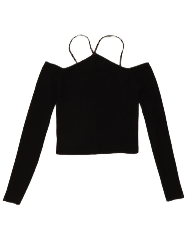 Langärmliges, schulterfreies Crop-Top von Zara für Damen, UK 12, Mittelschwarz, Viskose