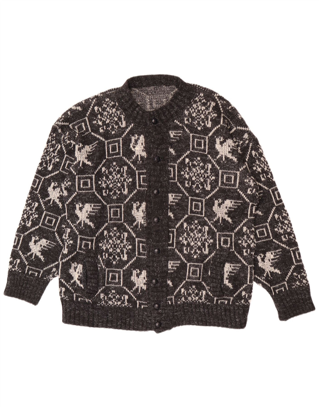 Vintage Herren Cardigan Pullover XL Grau Geometrisch