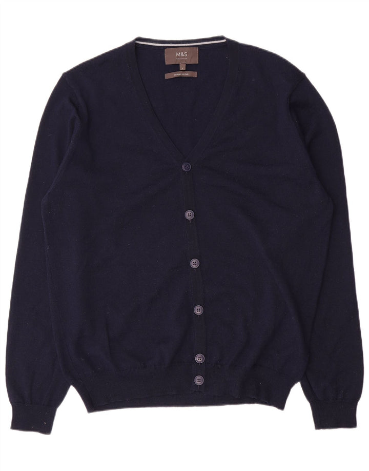 Marks & Spencer Herren-Strickjacke, groß, marineblaue Merinowolle