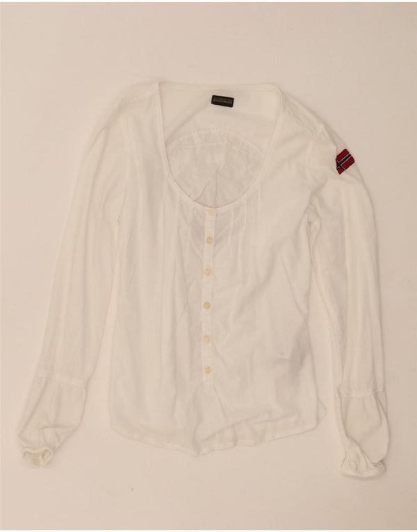 Napapijri Damen-Hemdbluse mit Grafik, UK 10, Größe S, weiße Baumwolle