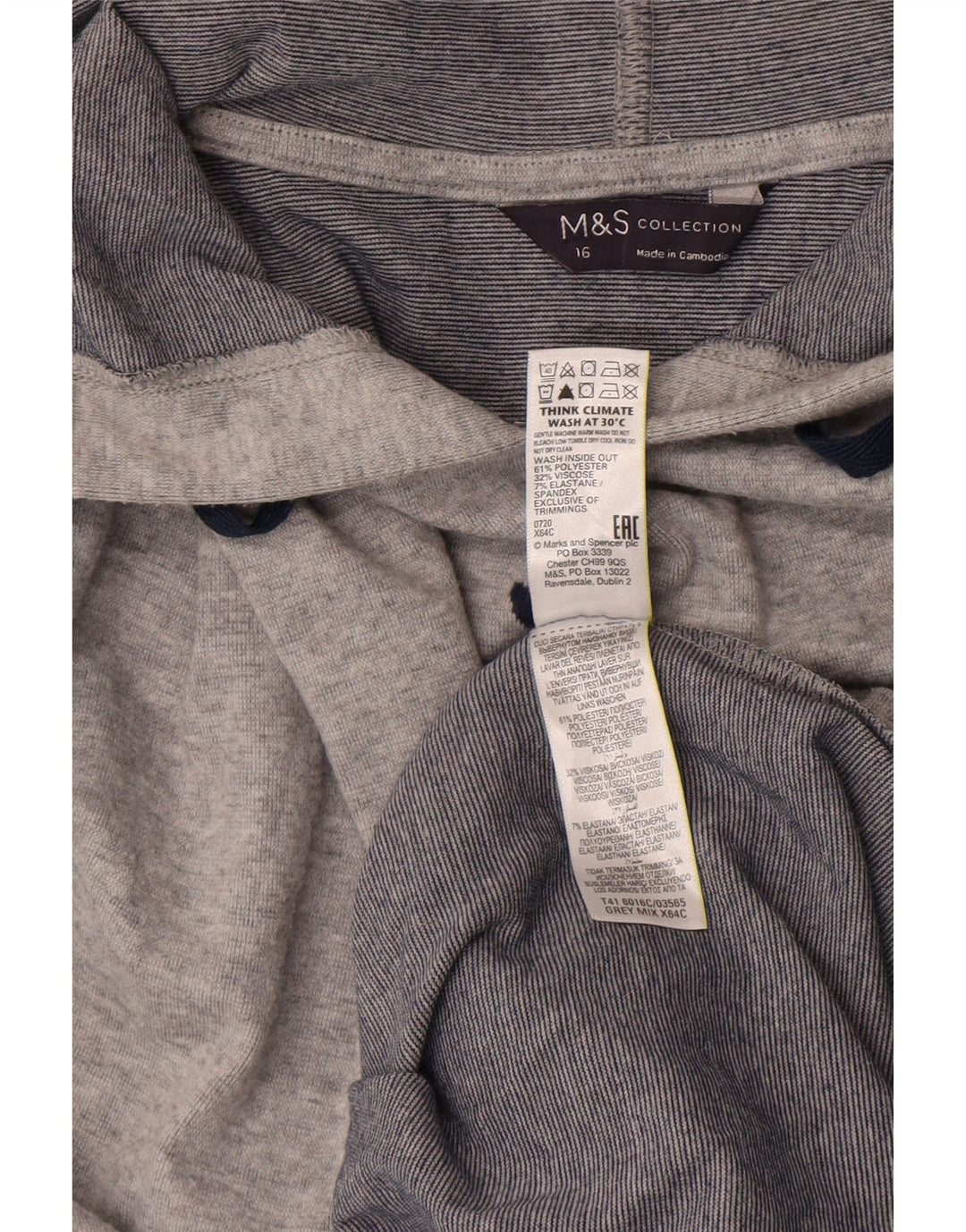 Marks & Spencer Damen-Kapuzenpullover mit Grafik, übergroß, Gr. 16, Grau
