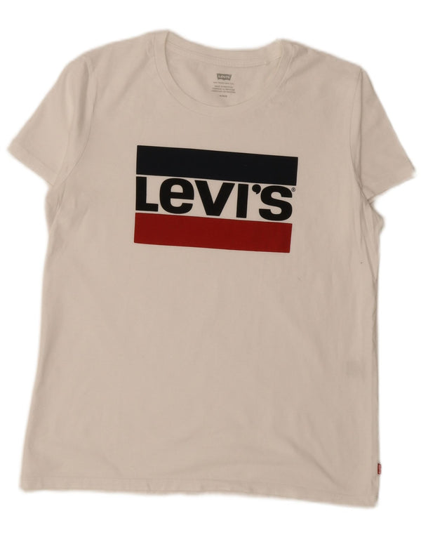 Levi's Damen Grafik-T-Shirt-Oberteil UK 14 Mittelweiß