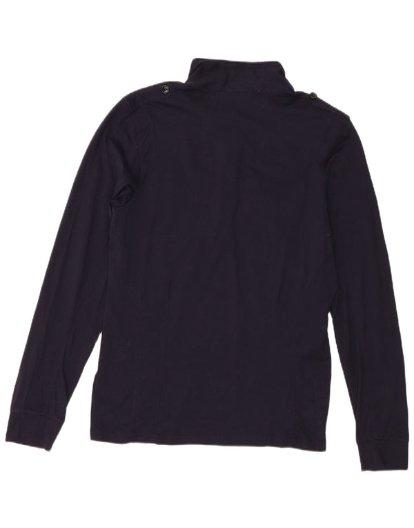 Reiss Mens Military Top Long Sleeve Large Navy Blue Cotton